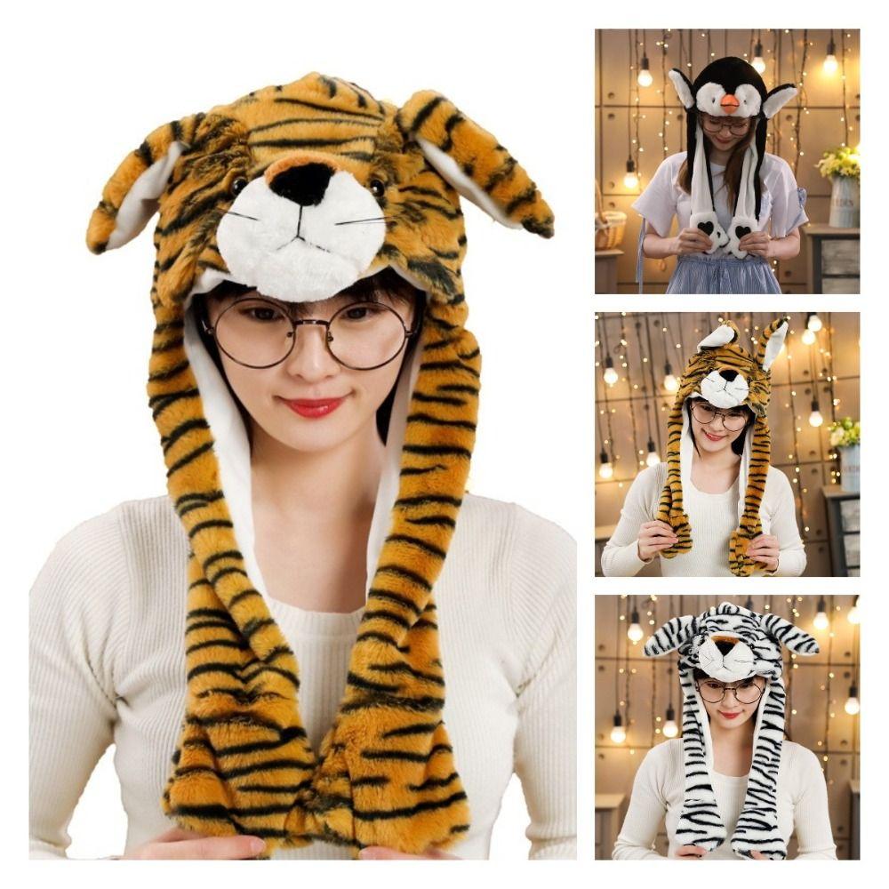Шапка в форме животного для прыжков, панда, тигр, обезьяна, плюшевая шапка, игрушки, забавная шапка с подвижными ушками, забавные игрушки