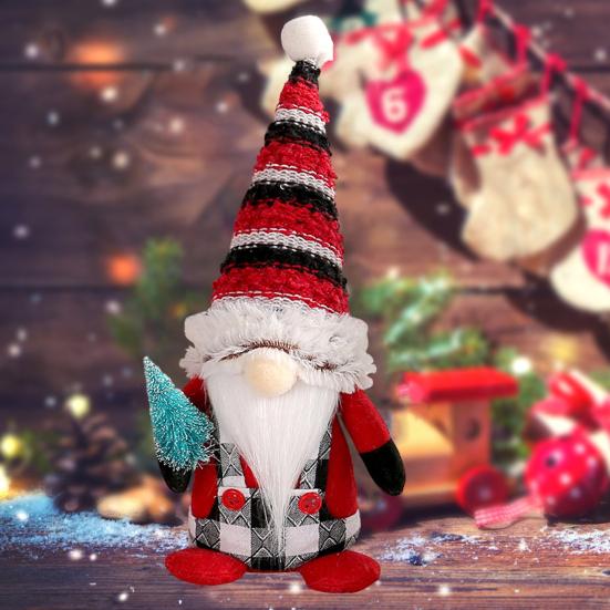 Рождественская кукла-гном, милая черная, красная, белая полосатая шляпа и клетчатый наряд, плюшевая кукла-гном, украшение, мини-рождественская елка, плюшевая безликая кукла