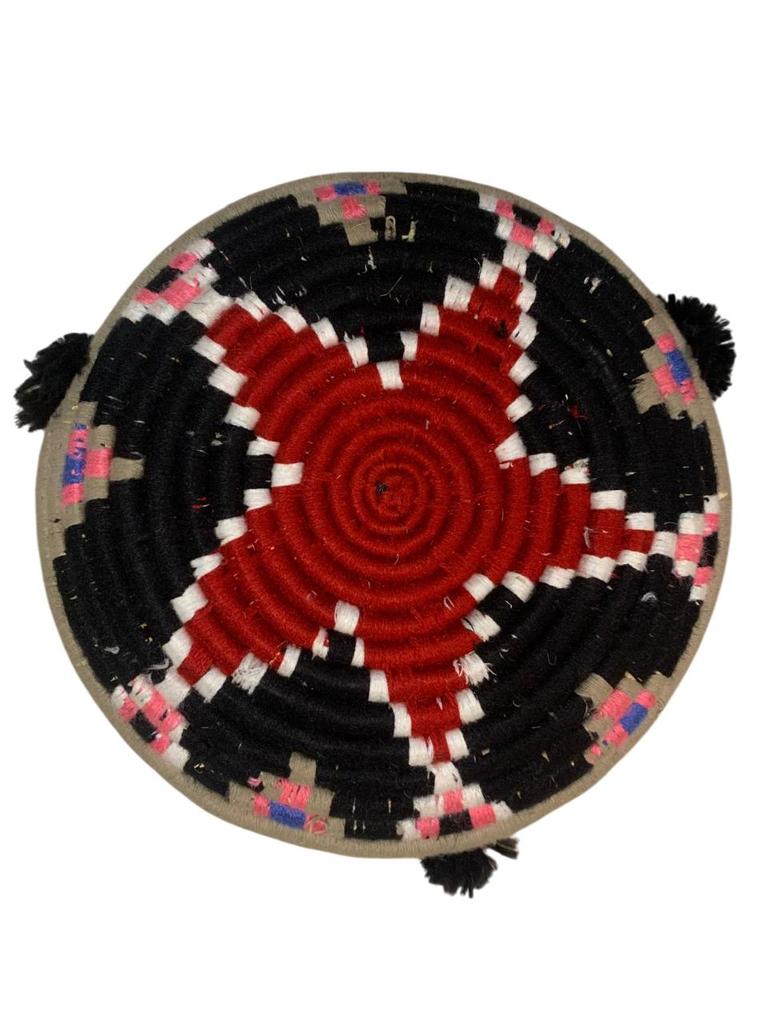 Handmade Moroccan Wicker Tray – Traditional Berber Weaving In Red and Black