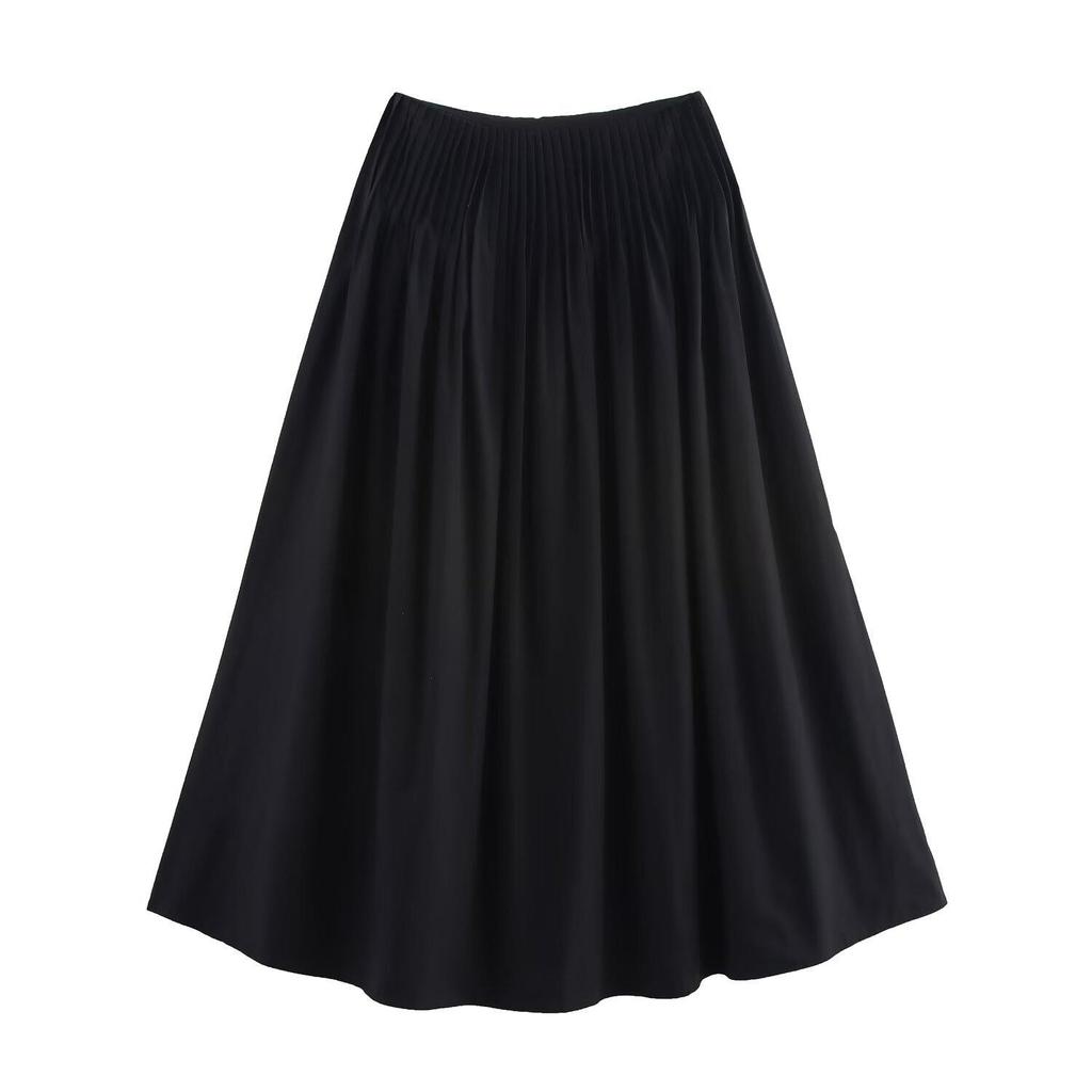 Spring 2025 Women's Fashion: European & American Style Smocked Waist Midi Skirt