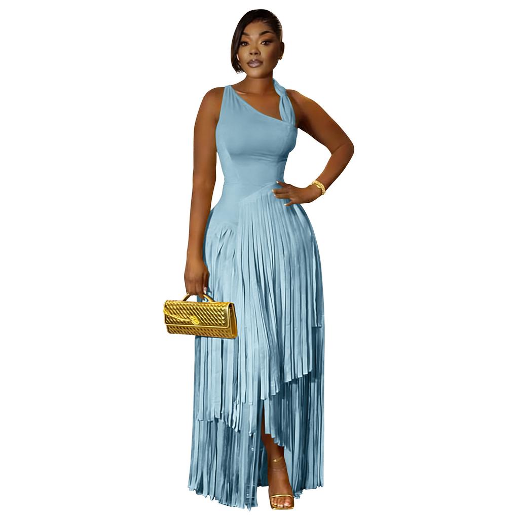 Women's Elegant Tassel Party Dress Solid Color Bodycon Midi Dress Fringe Cocktail Evening Gown