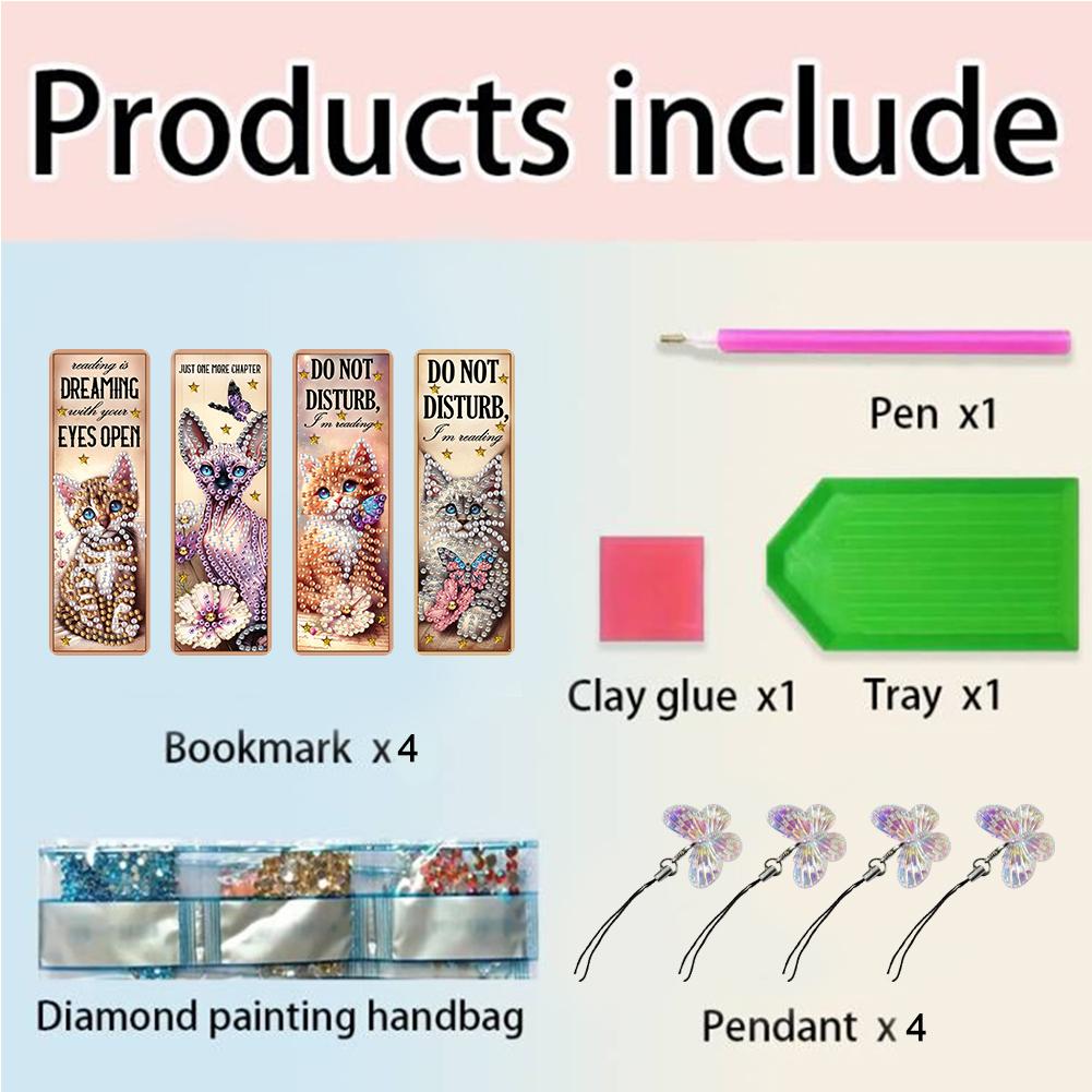 4Pcs Animal Themed DIY Diamond Painting Bookmark Irregular Shaped Diamonds Diamond Bookmark Art Projects for Reading Enthusiasts