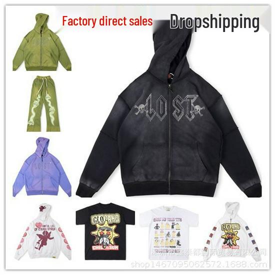 Худи на молнии с принтом черепа и стразами, американский уличный стиль, 24FW, с большим логотипом