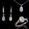 Красочный камень октября, драгоценный натуральный опал, кольцо, серьги, ожерелье, комплект ювелирных изделий, серебро S925, дизайн с каплями воды, женские ювелирные изделия