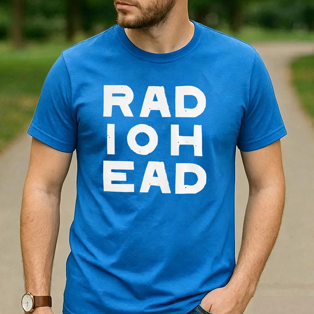 Radiohead Distressed Block Text Graphic T Shirt Unisex Crew Neck Short Sleeve Rock Fan Holiday Gift Tee