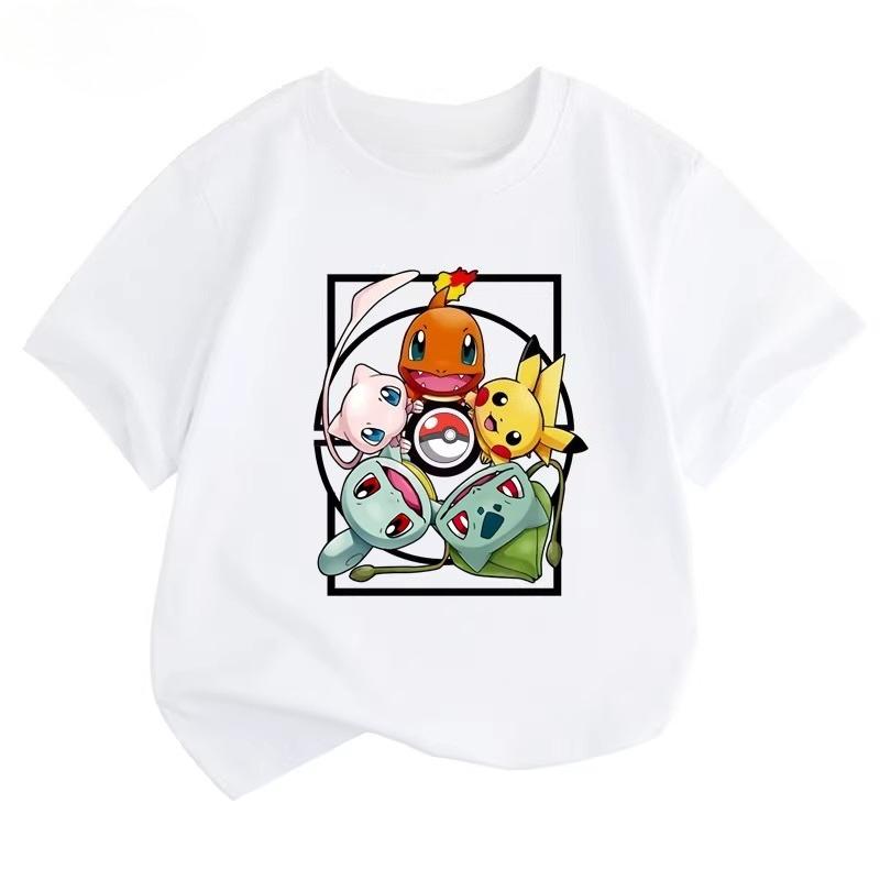 Potdemiel Summer New Pikachu Kids' 100% Cotton T-Shirt, Comfortable and Breathable, Suitable for Boys and Girls