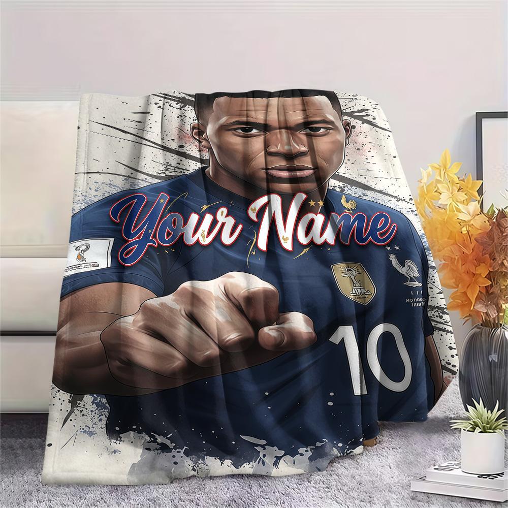 1PC Kylian Mbappe Custom Name Patterned Flannel Blanket Suitable For All Seasons For Home Decor Warmth And Comfort Gifts Holiday Present