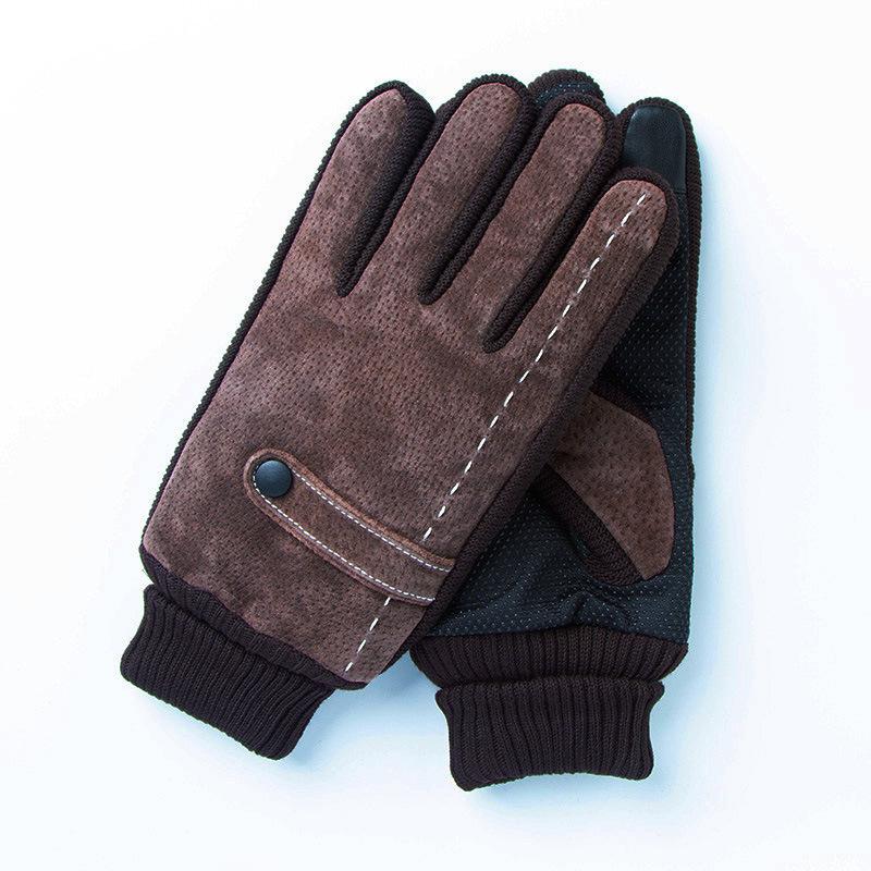 Зимние велосипедные теплые перчатки с плюшем для мужчин, сенсорный экран, натуральная кожа, свиная кожа, мотоциклетные перчатки, уличные велосипедные ветрозащитные утолщенные