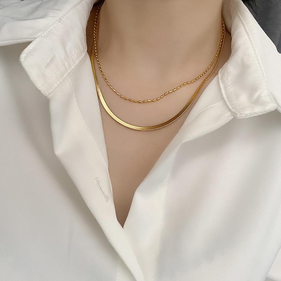 Ожерелье из титановой стали с двойной змеевидной цепочкой, не тускнеющее - Летний женский чокер и аксессуар для ключицы