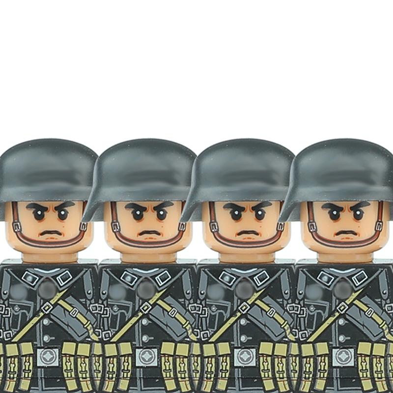 Вторая Мировая Война Военные Немецкие Солдаты Фигурки Шлем Строительные Блоки Армия Пехотинец Воин Артиллерист Броня Пушка Жилет Оружие Кирпичи Игрушки