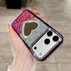 Блестящий эпоксидный чехол-зеркало в форме сердца со стразами для iPhone 15/16/17 Pro Max