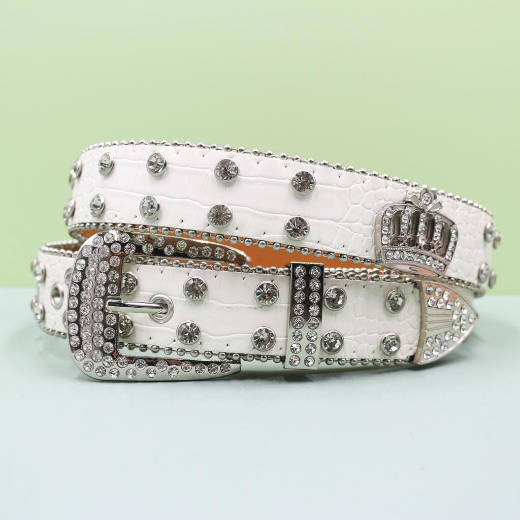 Punk Belt Crown Trendy Men and Women Inlaid with Rhinestone Sequins Rock Fashion Belt Men and Women Belt