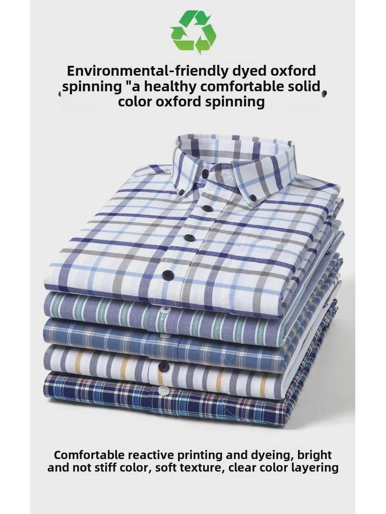 Мужская рубашка из хлопка Оксфорд в полоску с длинным рукавом — повседневная деловая одежда на весну