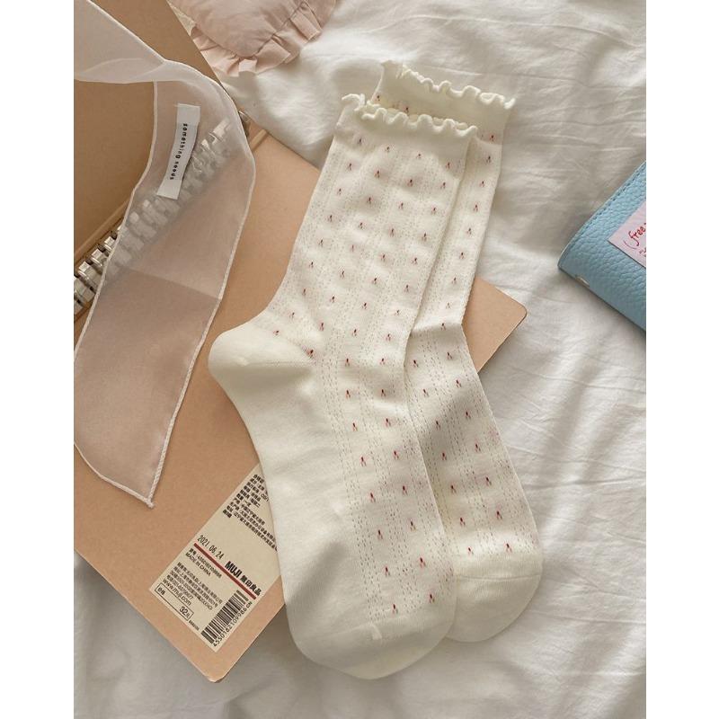 Женские весенне-летние тонкие дышащие сетчатые носки-гольфы без косточек Юэцзы с мелким цветочным принтом и отделкой «деревянное ушко»