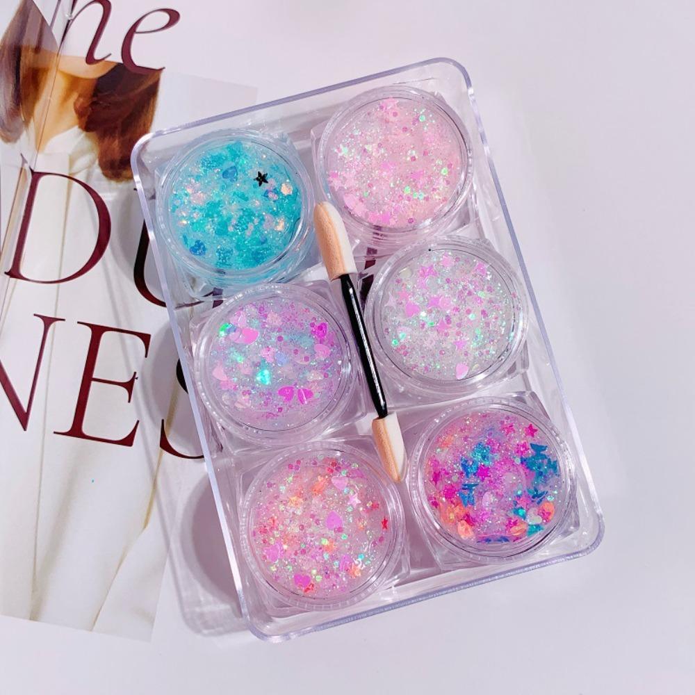 6 шт./набор Гель с блестками для лица, волос, тела, ногтей Мерцающий Разноцветный Гель-крем с блестками Украшения для лица и тела
