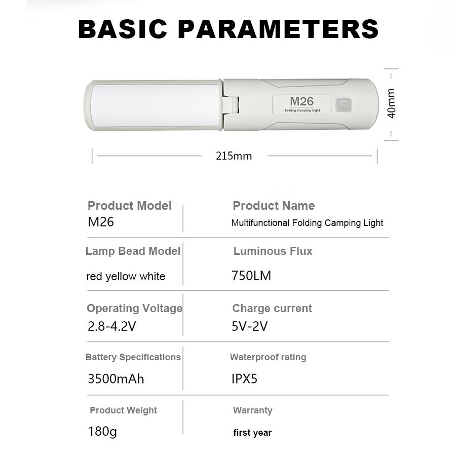 Multi-functional LED Lamp Rechargeable 3500MAH Flashlight Outdoor Portable Folding Camping Tent Hanging Light Work Repair Light