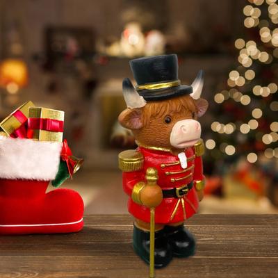 Yousheng Рождественский Щелкунчик Фигурка Хайлендской Коровы Санта Клаус Хайлендский Скот Смола Статуэтка Скульптура Домашний Офис Настольное Украшение