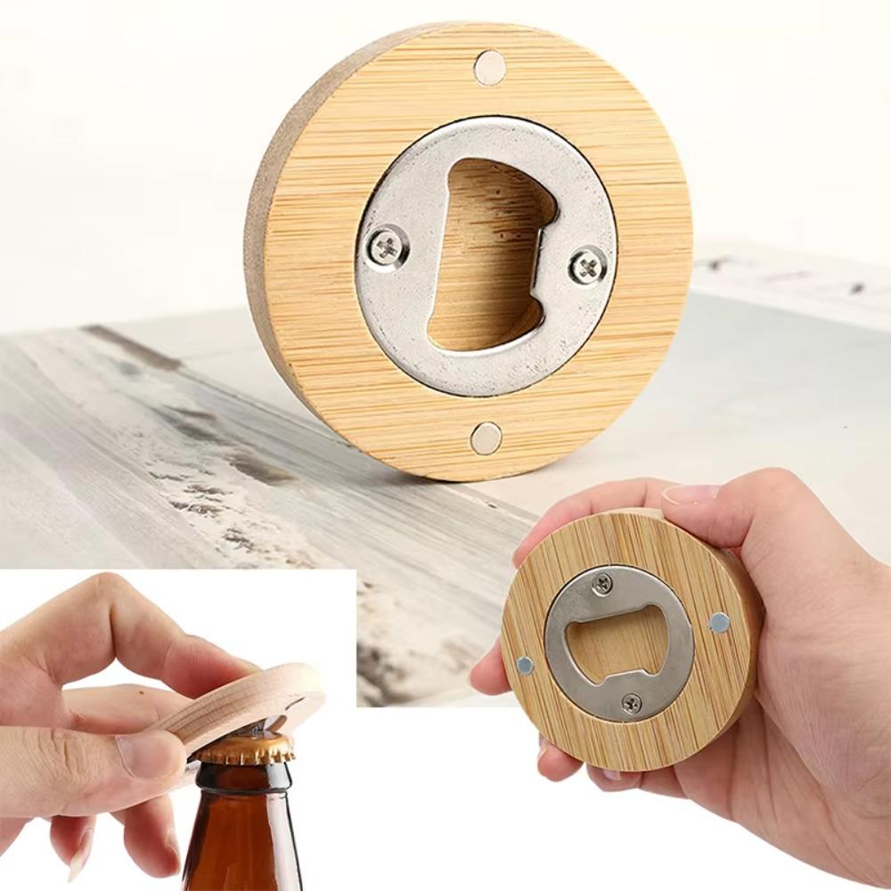 5pcs Magnetic Bamboo Blank Bottle Opener Round Fridge Magnet Kitchen Gadget Beer Opener  Soda