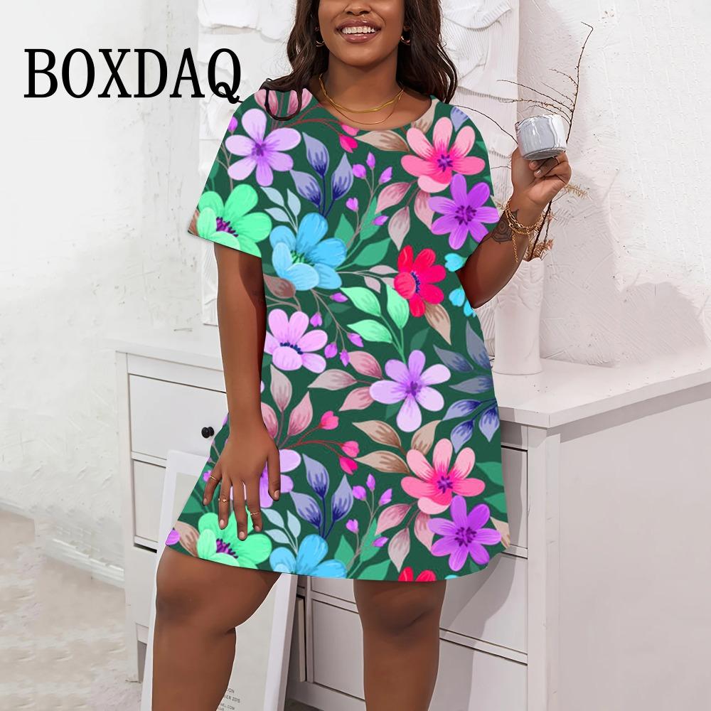 Модные платья с 3D-цветочным принтом для женщин, винтажное летнее платье больших размеров с коротким рукавом, повседневное платье с круглым вырезом, свободная одежда больших размеров 9XL