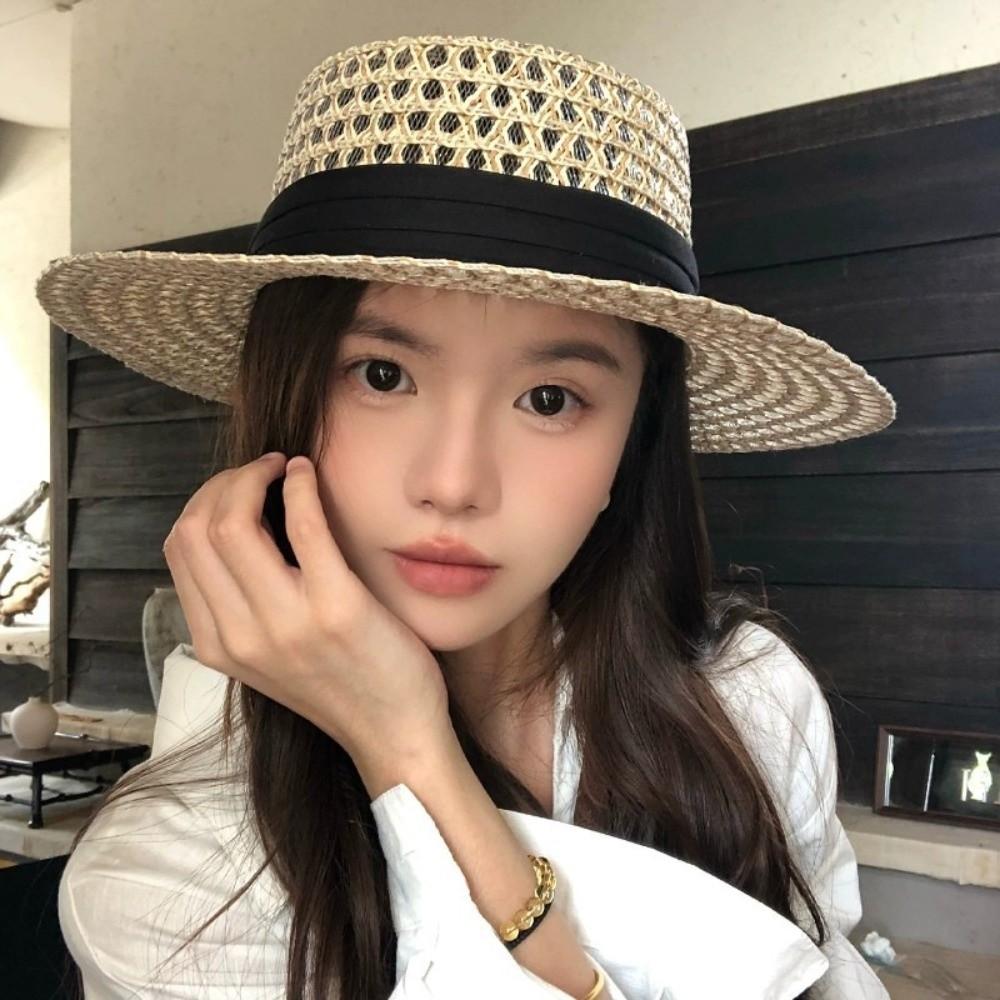 Wide Brim Summer Sun Hats Adjustable Flat Top Hat Fashion Beach Hats for Women
