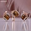 Rose Gold Color Inlaid Brown-nose Color Rhombus Artificial Zircon Women's Ring Earring Combo Set