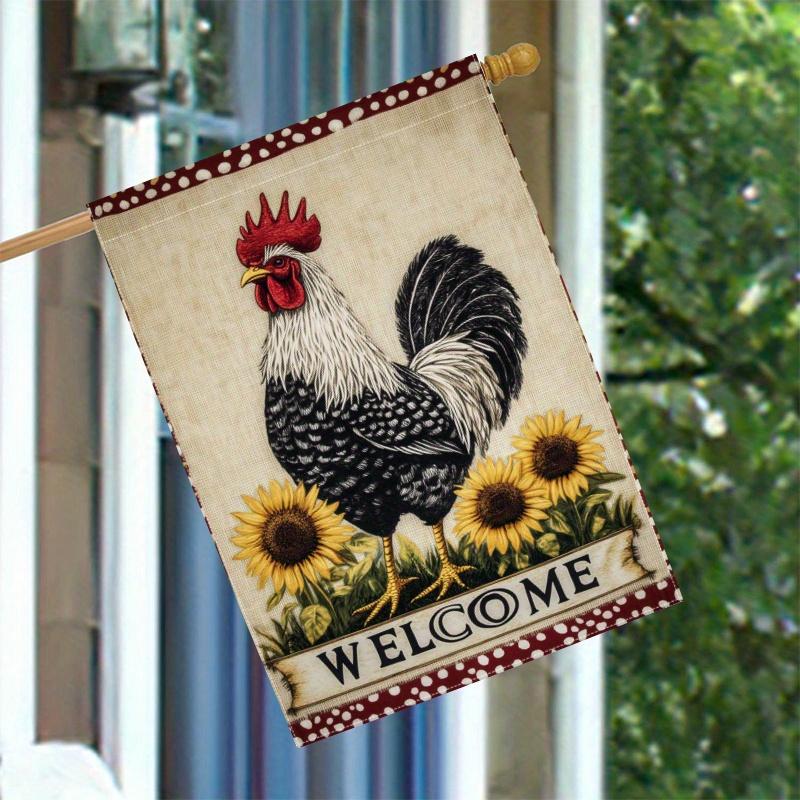 1pc Welcome Chicken Sunflower (1) - FlagDouble-sided Garden Flag Courtyard Decoration, Outdoor Decoration, Lawn Decoration, Flag Only