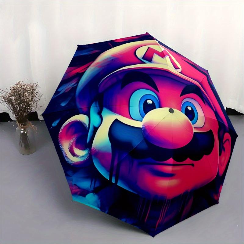 1pc Mario Artwork Self-Folding Cute Umbrella, 8-Bone Compact Travel Umbrella, Durable Plastic And Iron Frame086