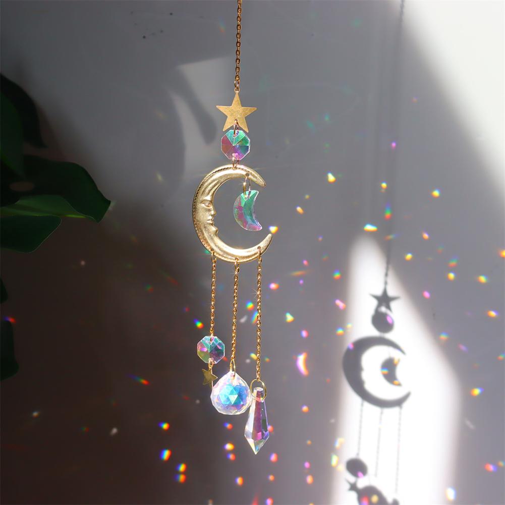 Butterfly Crystal Wind Chimes Moon Sun Catchers Prisms Pendant Light Catcher Rainbow Chaser Hanging Ornaments Home Garden Decor