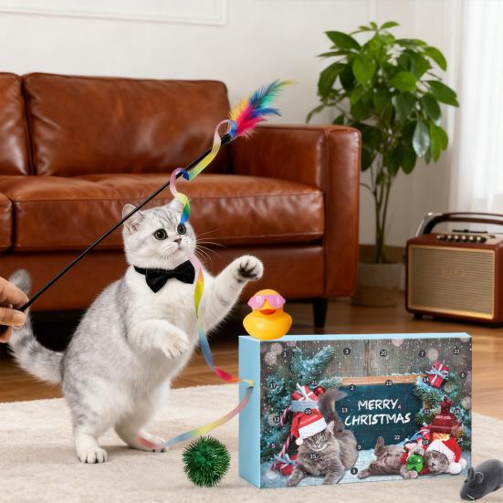 Кошачий Адвент-календарь Интерактивные кошачьи игрушки Плюшевая мышь Ассорти шаров Набор с палочкой
