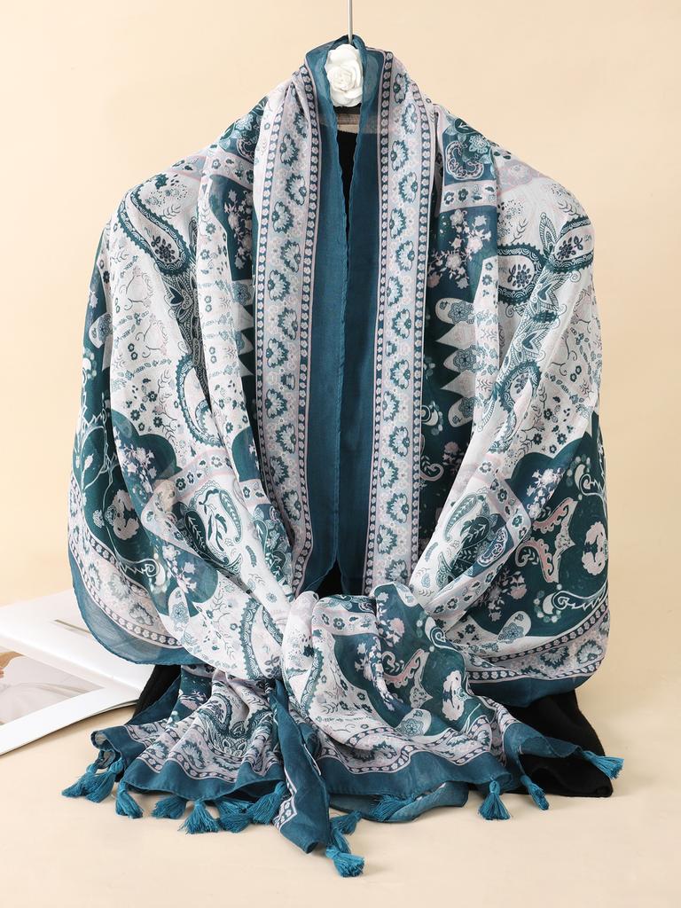 New Women Cotton Thin Scarf Flower Print Hijab Soft Shawls and Wraps Bohemia Female Foulard Pashmina Bandana Headscarf