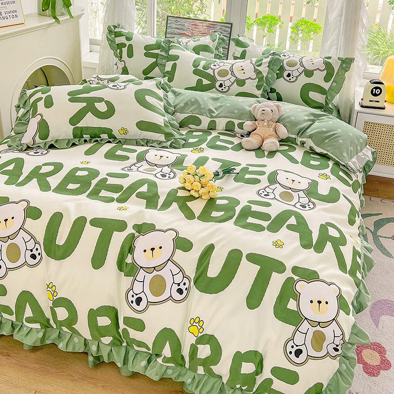 Комплект из четырех предметов, кружевное одеяло с пудрой, постельное белье, подзор для кровати, комплект из трех предметов с изображением принцессы и девочки