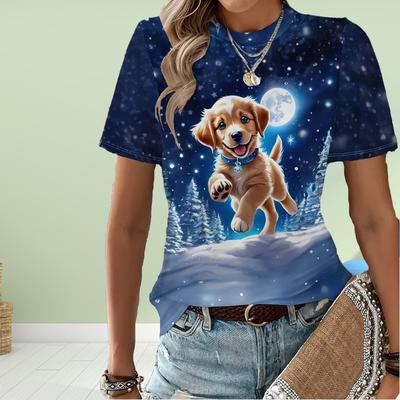 Модная женская футболка с принтом «Снежная собака, кошка», забавная повседневная футболка с круглым вырезом и короткими рукавами, летняя женская футболка
