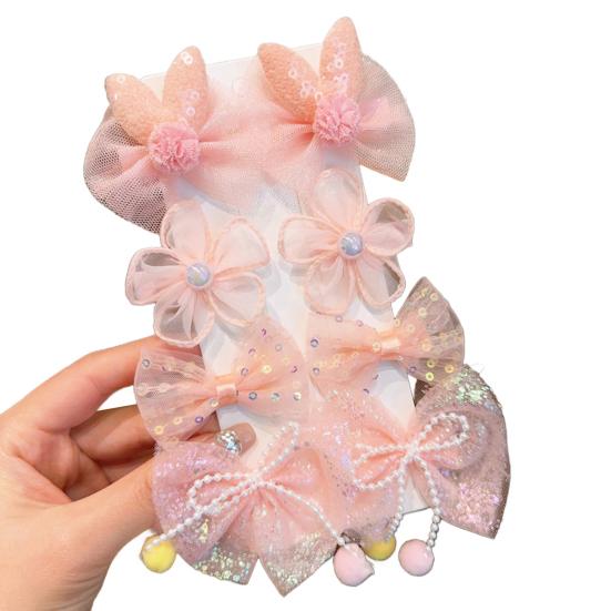 8 шт. Заколки для волос Сетчатая пряжа Бант Цветок Декор Заколки для волос Мультяшные