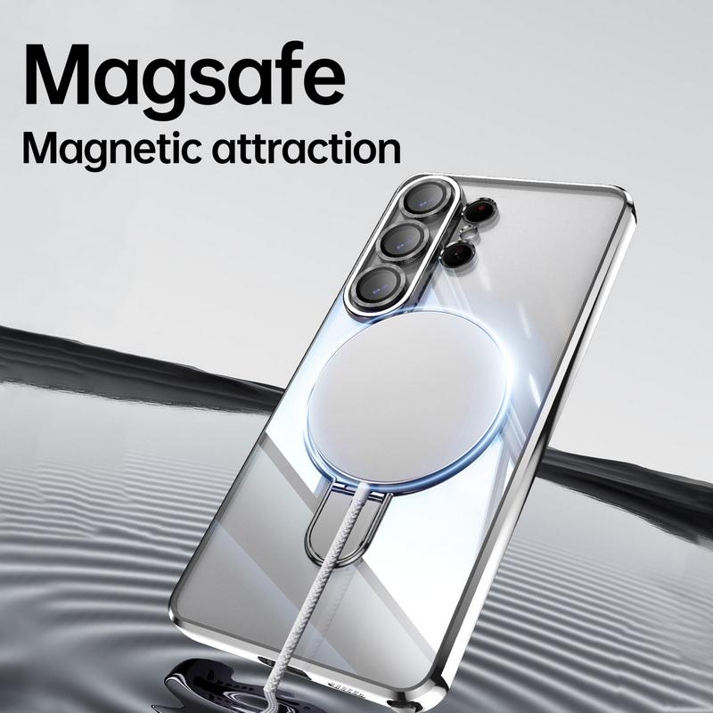 Магнитный кольцевой держатель Чехол с покрытием Для Samsung Galaxy S26 Ultra S25 Edge S24 FE Plus Роскошный Защита камеры Прозрачная задняя часть Ударопрочный Мягкий силиконовый чехол