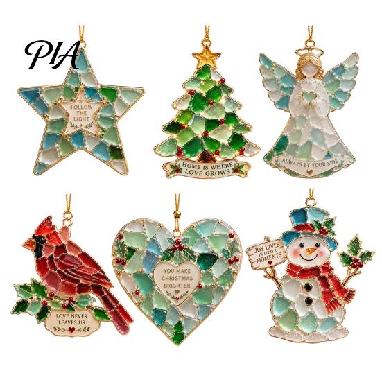 Decorative Acrylic Pendants 2Pcs Sea Glass Christmas Ornament, Seaglass Heart Bird Angel Tree Star Handmade Ornaments Snowman Pendant, Xmas