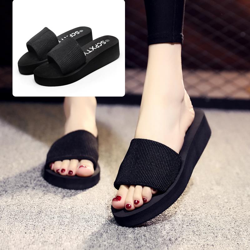 Тапочки женские летние нескользящие тканевые туфли на каблуках домашние тапочки мягкая подошва на платформе женская пляжная обувь шлепанцы