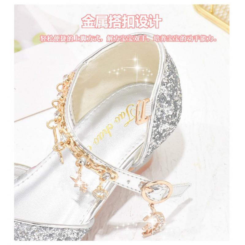 Girls Princess Dress Shoes Pink Glitter Rhinestone Buckle Sandals Stage Performance