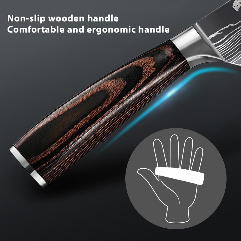 10 шт. кухонные ножи из нержавеющей стали 7CR17 440C лазерный дамасский японский нож Santoku для нарезки универсальный нож шеф-повара