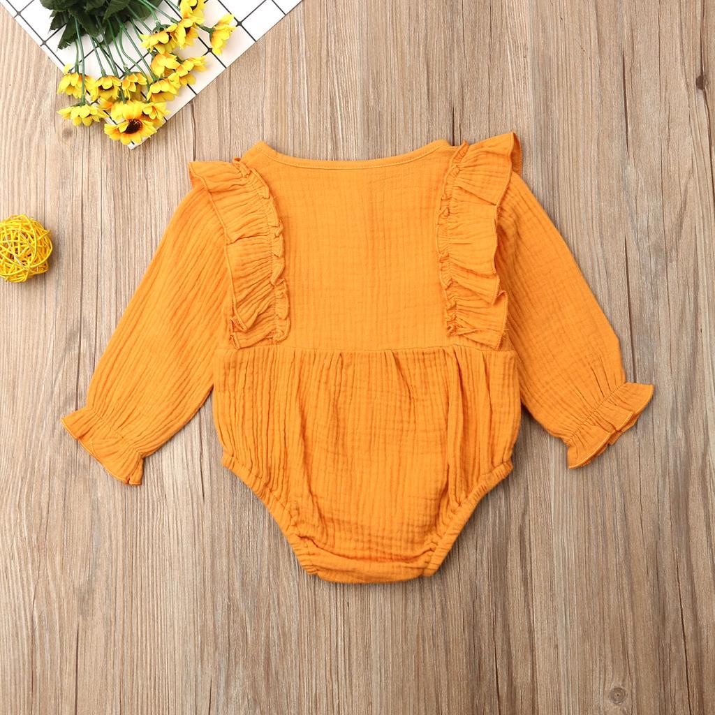 Одежда для новорожденных девочек 0-24 месяцев, комбинезон с длинными рукавами и рюшами, мягкий комбинезон, солнечный костюм