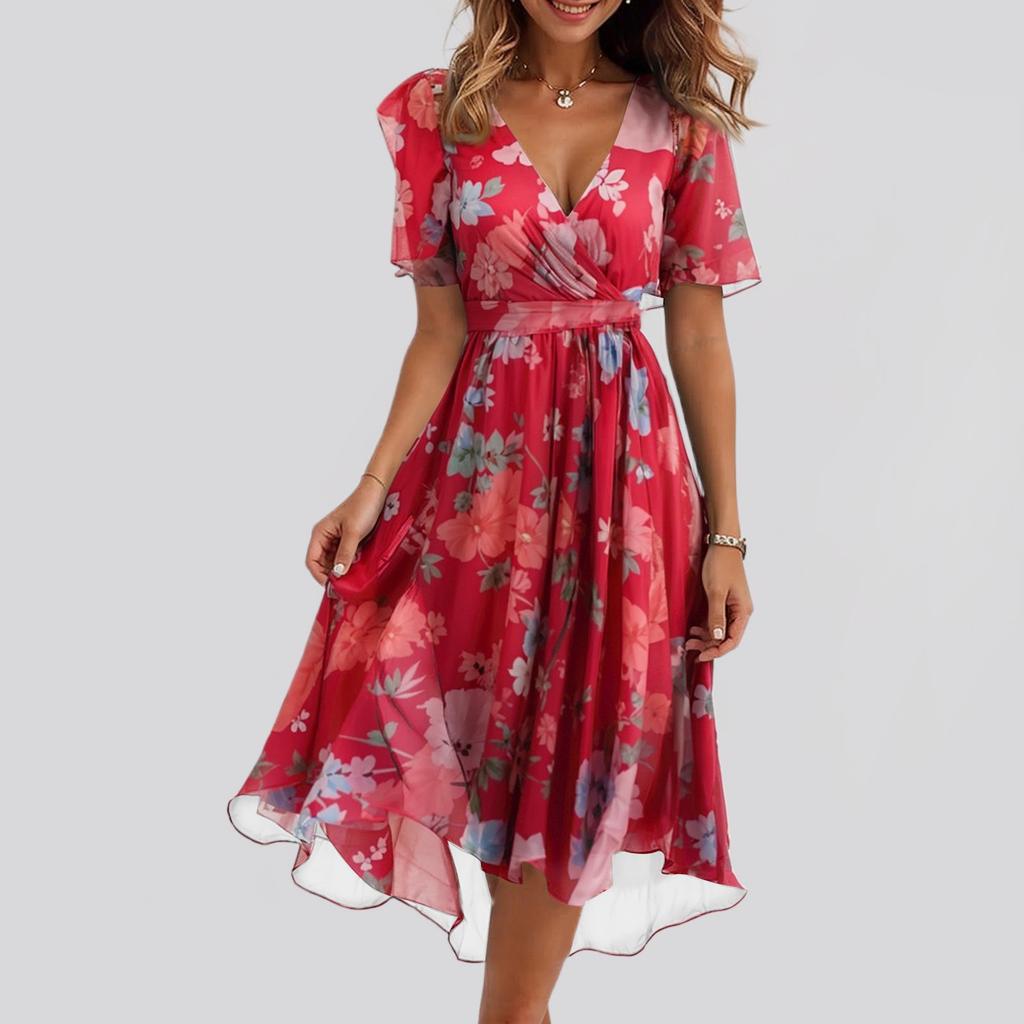 Женское повседневное и модное однотонное платье с V-образным вырезом и застежкой-молнией на талии