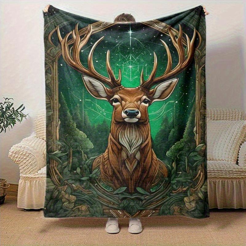 1pc, Enchanted Forest Deer Home Decor Blanket: A Cozy Flannel Throw for Your Couch, Perfect Gift for Bedroom, Living Room, Travel, Camping, Car, Beach