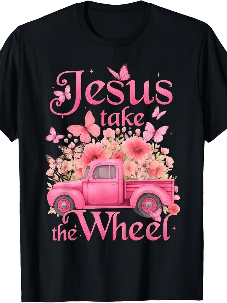 Vintage Take The Wheel Floral Truck Butterfly T-Shirt