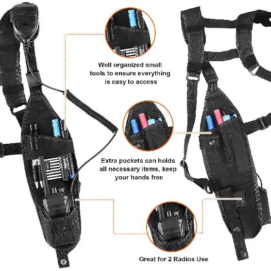Universal Double Radio Shoulder Harness Holster Chest Vest Rig Walkie Talkie Work Harness Holder for Police Firefighter Two Way Radio Rescue