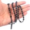 Stone Hematite Cross Pendant Necklace Catholic Christ Rosary Necklaces Meditation Protection Jewelry