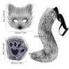 Novelty Simulation Fox Mask Gloves Dress Up Plush Animal Ears Mask Masquerade Party Tail Set Halloween Day
