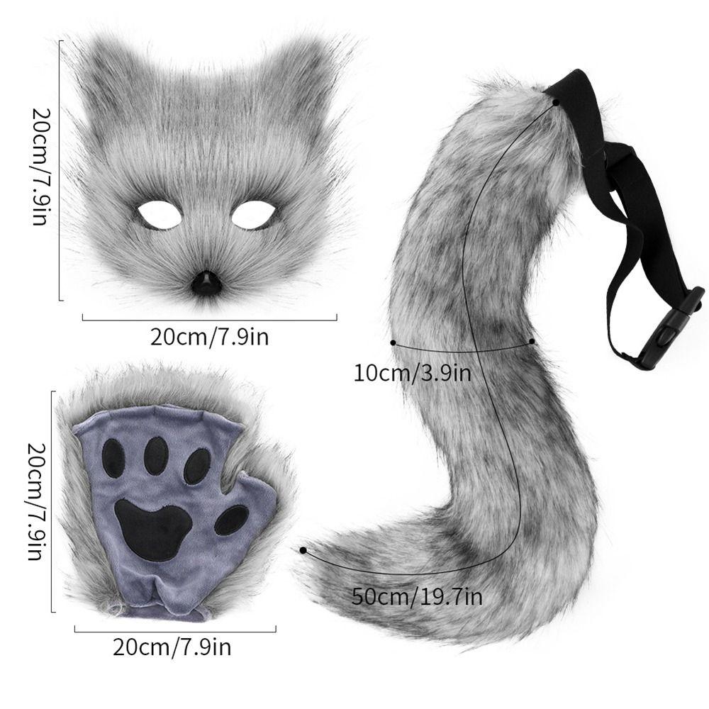 Novelty Simulation Fox Mask Gloves Dress Up Plush Animal Ears Mask Masquerade Party Tail Set Halloween Day
