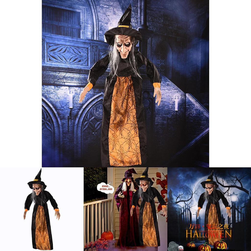 Реалистичная подвесная ведьма для Хэллоуина со жутким смехом и светодиодными глазами