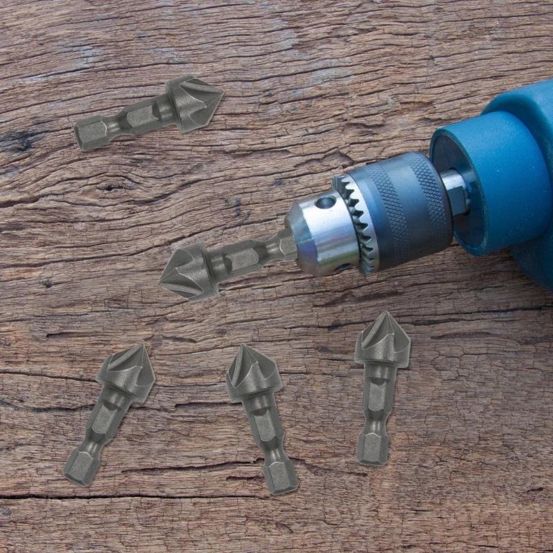 Pack of 5 Hexagonal Handle High Speed Steel Chamfer Drill Bits for Wood and Metal Drilling Woodworking Hole Opener Tool