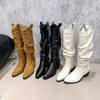 V-mouth Boots Women's 2025 Autumn New Pleated Piled Boots Pointed Thick Heel But Knee High Knight Boots