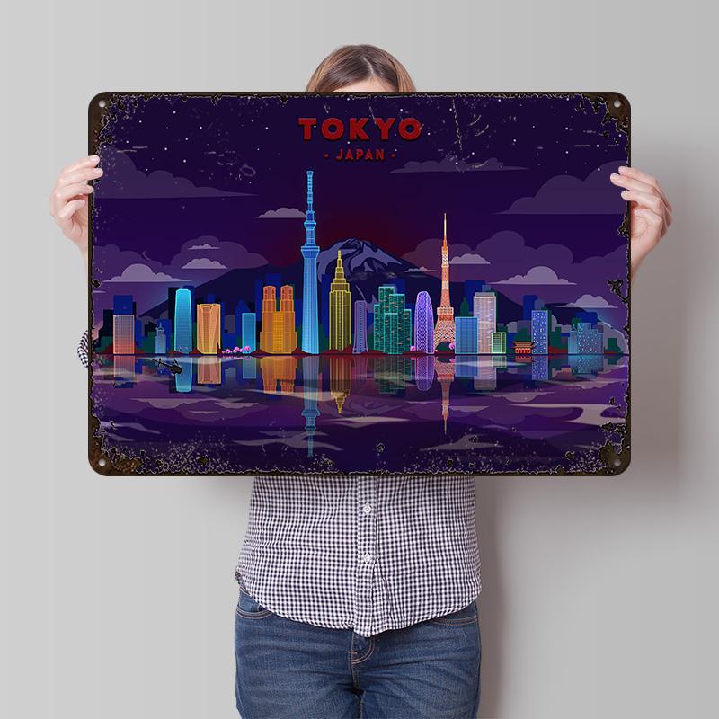 Travel Tokyo Japan Skyline Poster Customized Vintage Metal Signs Wall Art Retro Tin Plaque for Room Decoration Desk Decor House